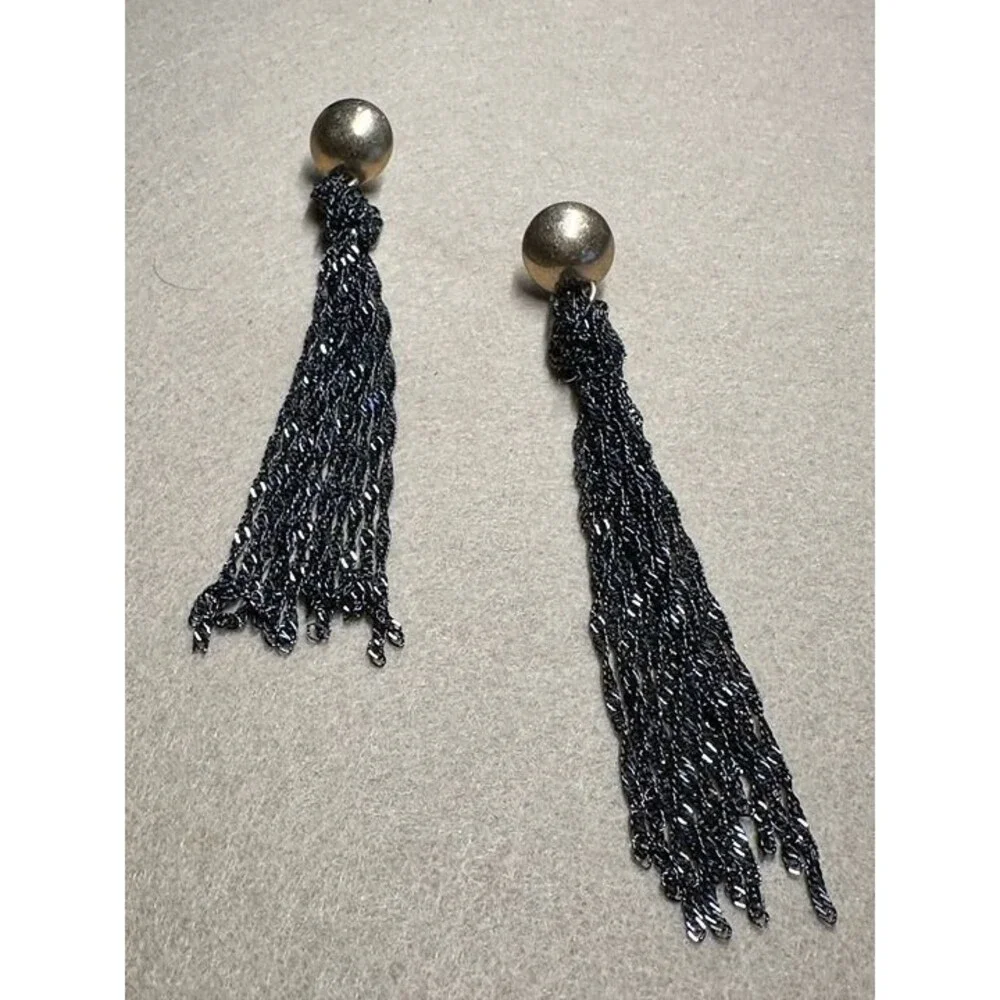 BP. Black Chain Fringe Tassel Drop Earrings Gold Tone Statement NWT New Boho Gif